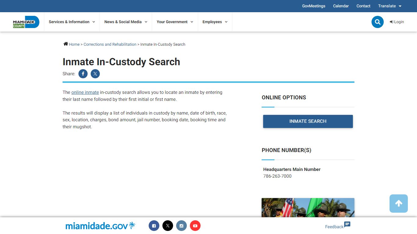 Inmate In-Custody Search - Miami-Dade County